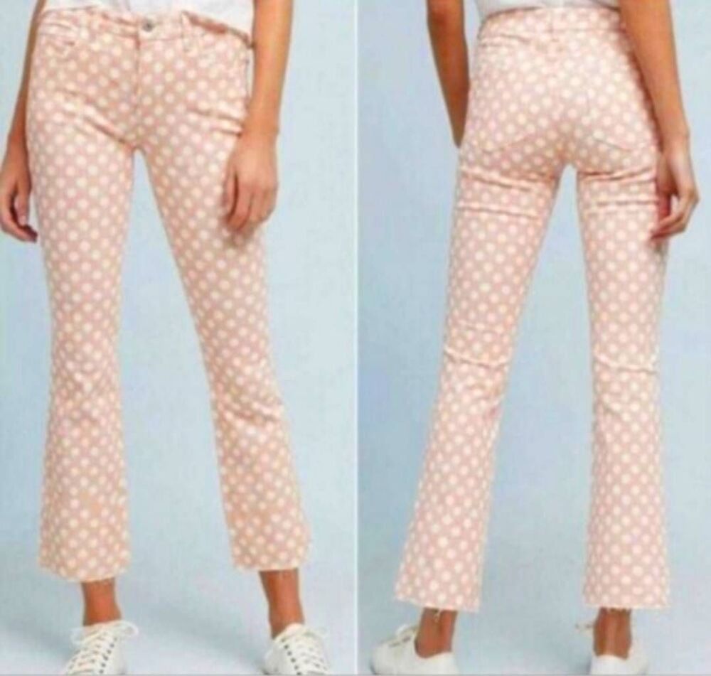 Anthropologie pilcro Sz 25 red white polkadot bootcut high rise jeans missing be